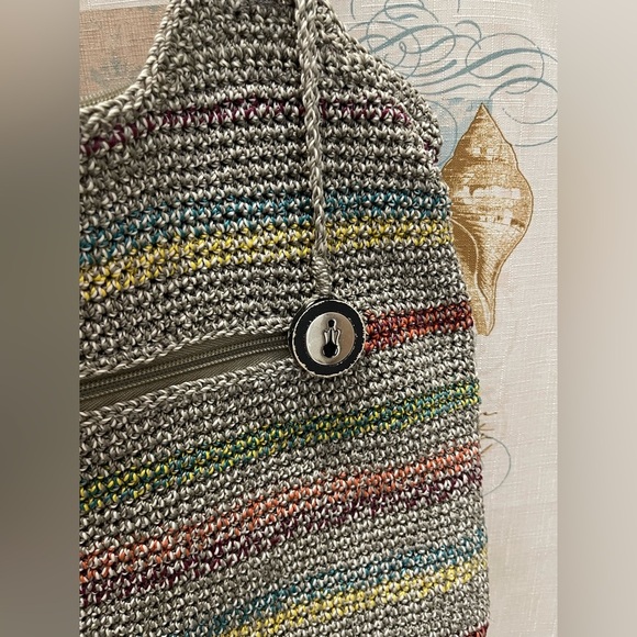 The Sak Boho Tight Knit Shoulder Bag Purse Charm Crochet Hobo Pride Medium Size - Picture 4 of 14